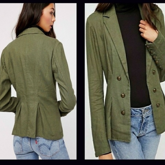 Free People Jackets & Blazers - Free People Army Green Linen Blazer L